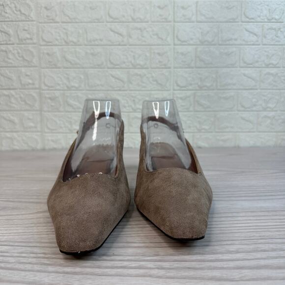 Torgeis Bernadette Slingback Heels WMNS 11 Taupe Cotton Pointed Toe Kitten Heels - Picture 3 of 10